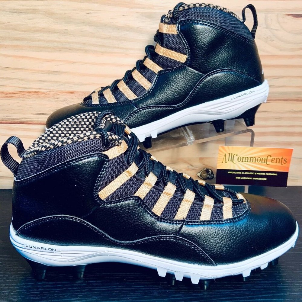 Nike Air Jordan 10 TD Mid Men's Football Cleats Black Gold NEW
